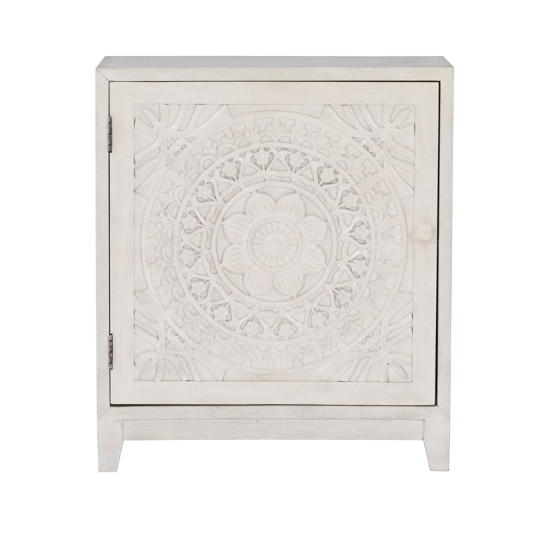 Linon Grace Storage Accent Cabinet in Smokey Off White Distressed Wood