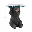 Linon Barney Bear Resin Accent Table Glass Top with Beveled Edge in Dark Brown
