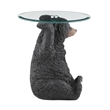 Linon Barney Bear Resin Accent Table Glass Top with Beveled Edge in Dark Brown