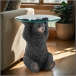 Linon Barney Bear Resin Accent Table Glass Top with Beveled Edge in Dark Brown