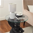 Linon Ernie Elephant Glass Top Accent Table in Dark Gray Resin