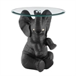 Linon Ernie Elephant Glass Top Accent Table in Dark Gray Resin