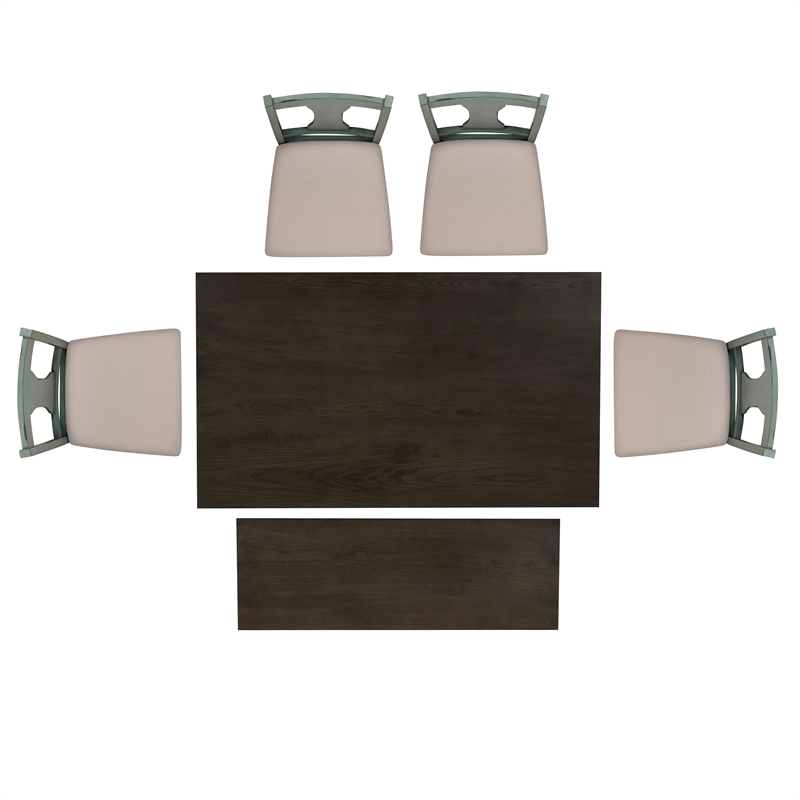 Linon Willow Wood Six Piece Upholstered Dining Set with Bench in Teal Blue