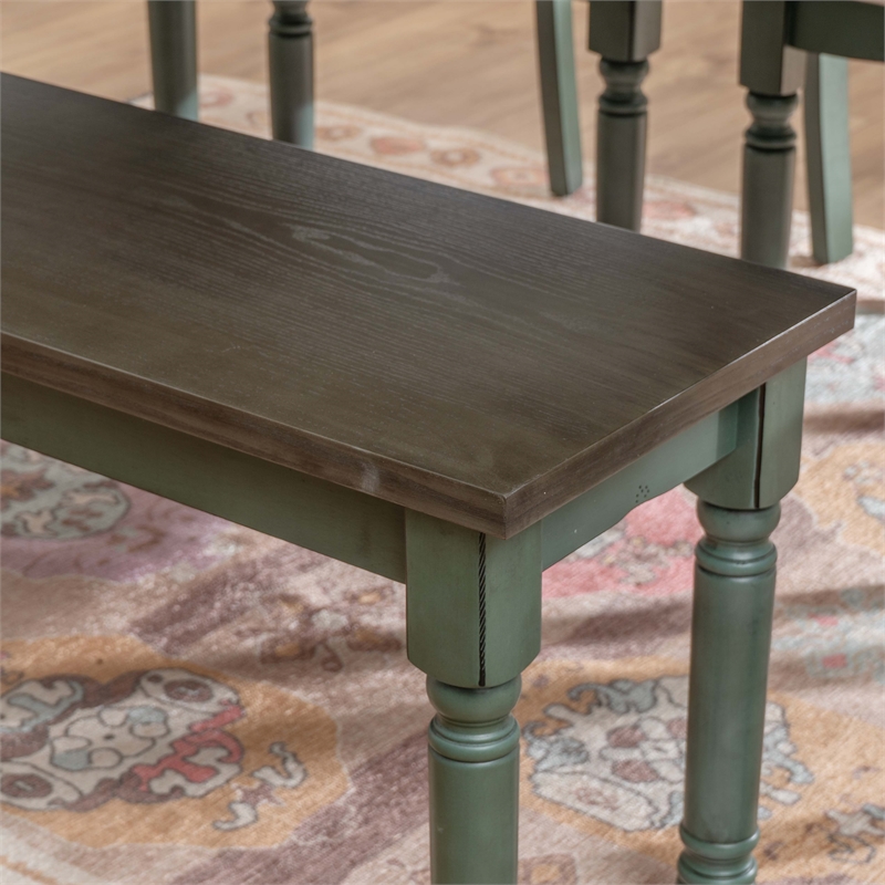 Linon Willow Wood Six Piece Upholstered Dining Set with Bench in Teal Blue
