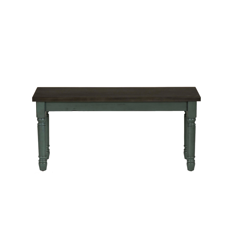 Linon Willow Wood 2 Tone Dining Bench in Distressed Teal Blue