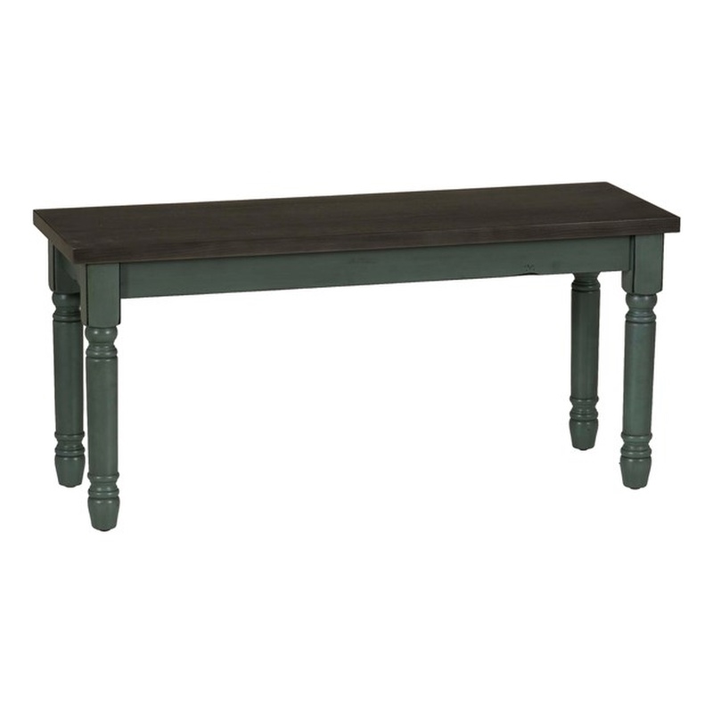 Linon Willow Wood 2 Tone Dining Bench in Distressed Teal Blue