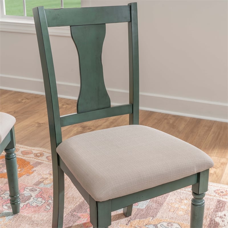 Linon Willow Wood Set of Two Upholstered Dining Side Chairs in Teal Blue