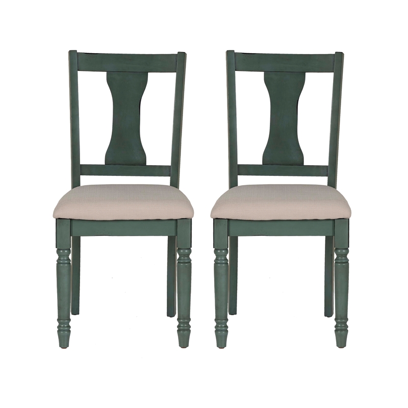 Linon Willow Wood Set of Two Upholstered Dining Side Chairs in Teal Blue