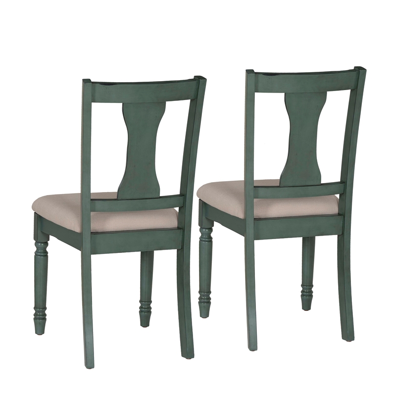 Linon Willow Wood Set of Two Upholstered Dining Side Chairs in Teal Blue