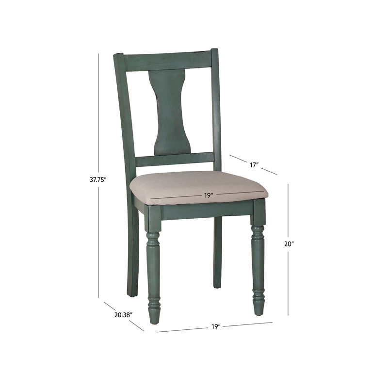 Linon Willow Wood Set of Two Upholstered Dining Side Chairs in Teal Blue