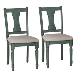 Linon Willow Wood Set of Two Upholstered Dining Side Chairs in Teal Blue