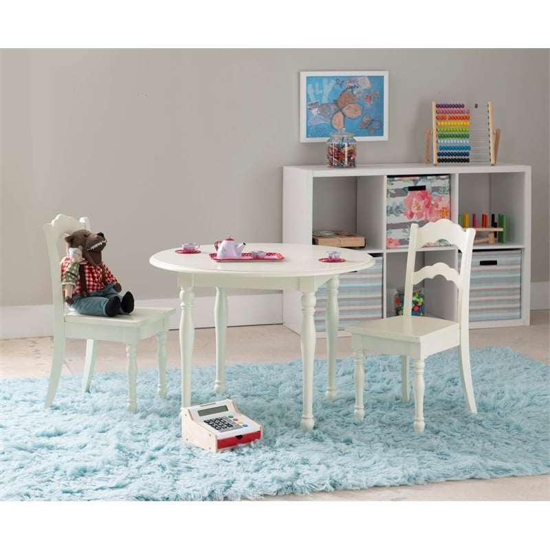 Linon Madi Youth Wood Table and Two Chair Set in Vanilla White