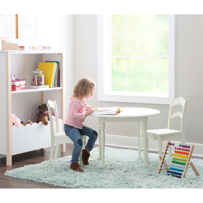 Linon Madi Youth Wood Table and Two Chair Set in Vanilla White