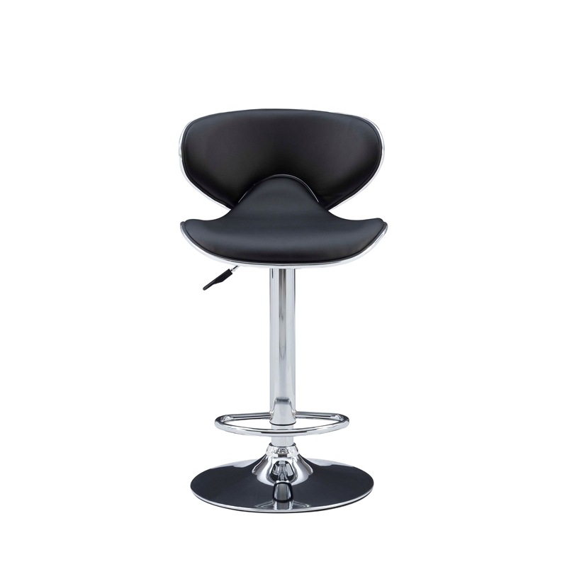 Linon Chrome Faux Leather Round Back Swivel Adjustable Gaslift Barstool in Black