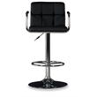 Linon Chrome Quilted Faux Leather Gas Lift Swivel Bar Stool with Arms in Black