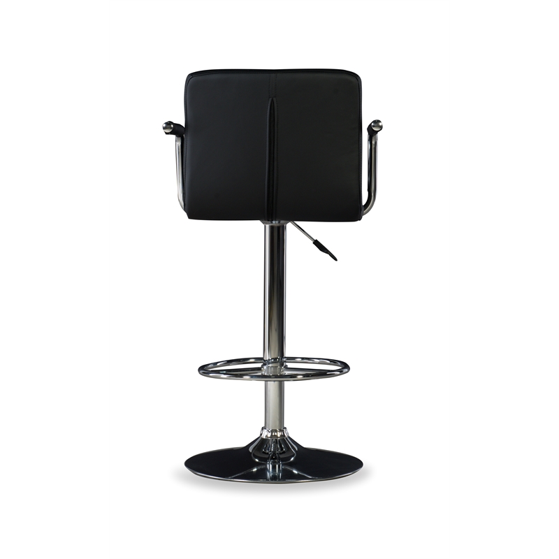 Linon Chrome Quilted Faux Leather Gas Lift Swivel Bar Stool with Arms in Black
