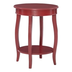 Linon Wren 18.5&quot Round Accent End Table with Shelf in Red Painted Wood