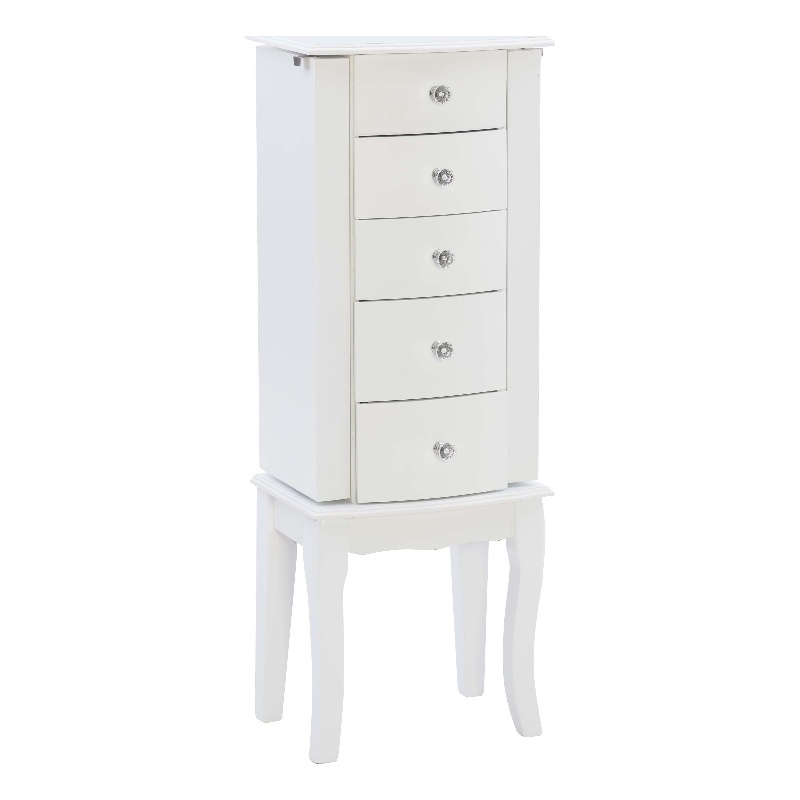 Linon Jasmine Jewelry Armoire Crystal Drawer Pulls Pink Lining in White Wood