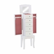 Linon Jasmine Jewelry Armoire Crystal Drawer Pulls Pink Lining in White Wood
