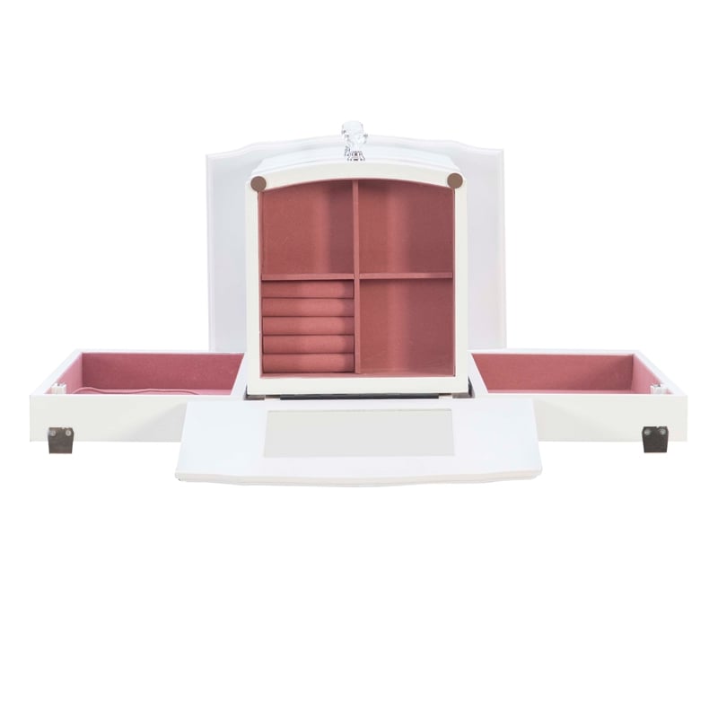 Linon Jasmine Jewelry Armoire Crystal Drawer Pulls Pink Lining in White Wood