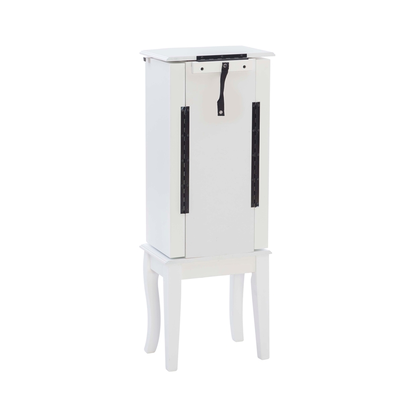 Linon Jasmine Jewelry Armoire Crystal Drawer Pulls Pink Lining in White Wood
