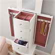 Linon Jasmine Jewelry Armoire Crystal Drawer Pulls Pink Lining in White Wood