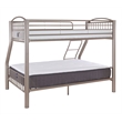 Linon Heavy Metal Twin Over Full Bunk Bed Attached Ladder in Pewter