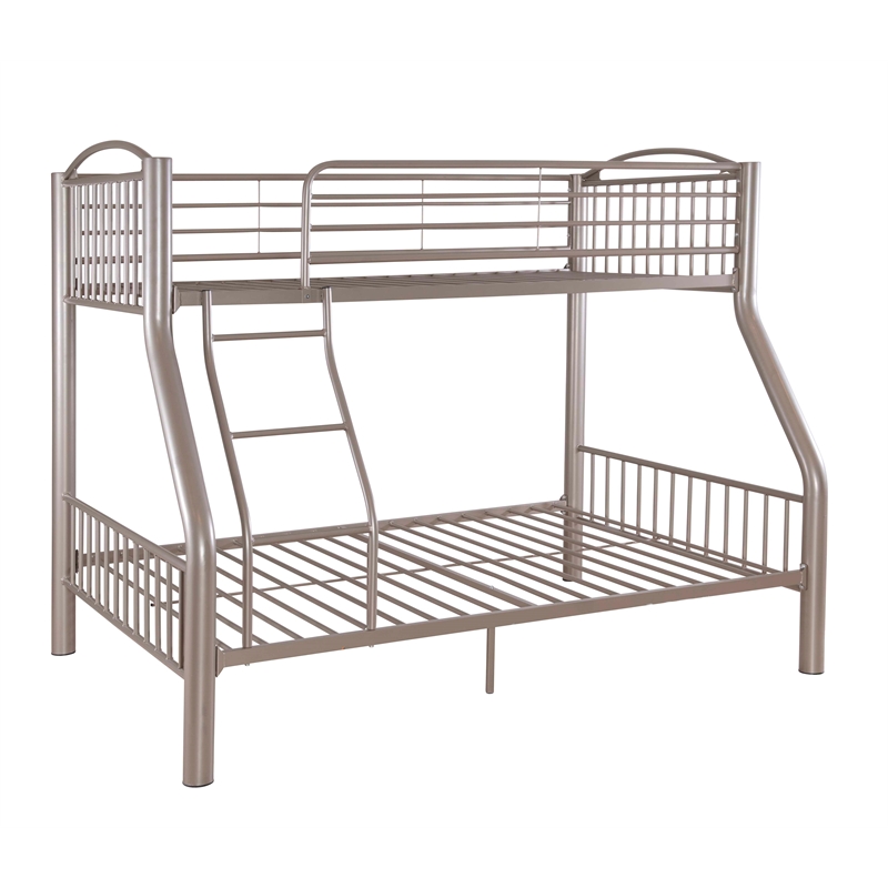 Linon Heavy Metal Twin Over Full Bunk Bed Attached Ladder in Pewter