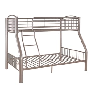 Linon Heavy Metal Twin Over Full Bunk Bed Attached Ladder in Pewter