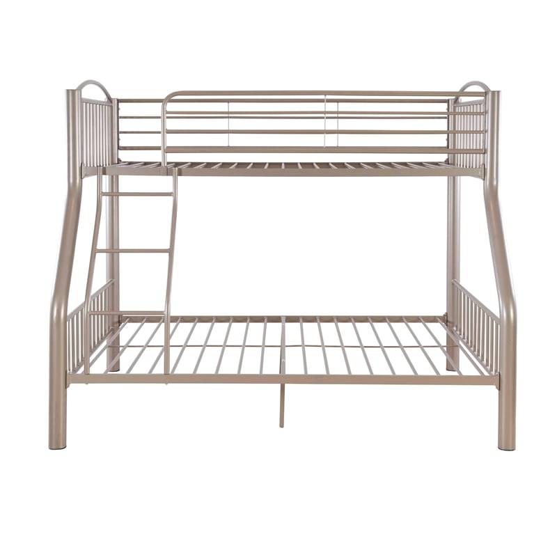 Linon Heavy Metal Twin Over Full Bunk Bed Attached Ladder in Pewter