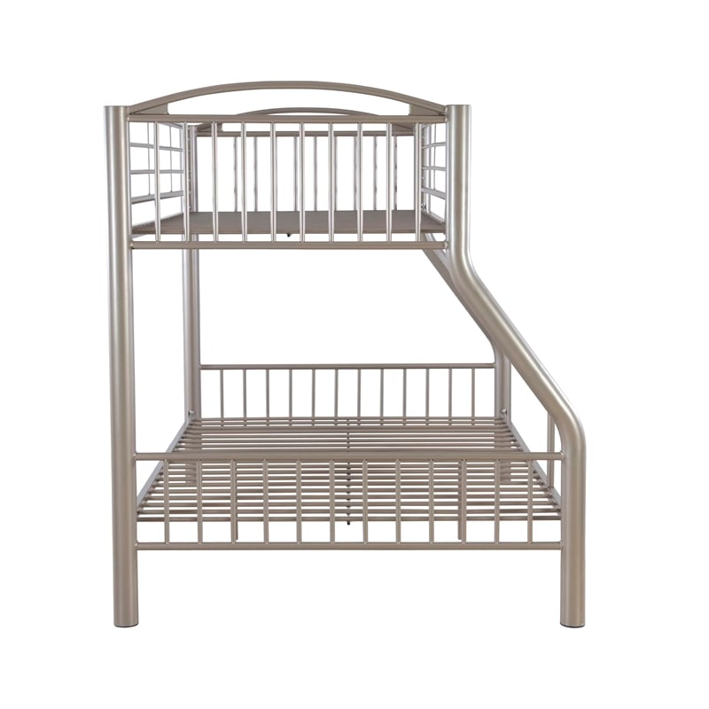 Linon Heavy Metal Twin Over Full Bunk Bed Attached Ladder in Pewter