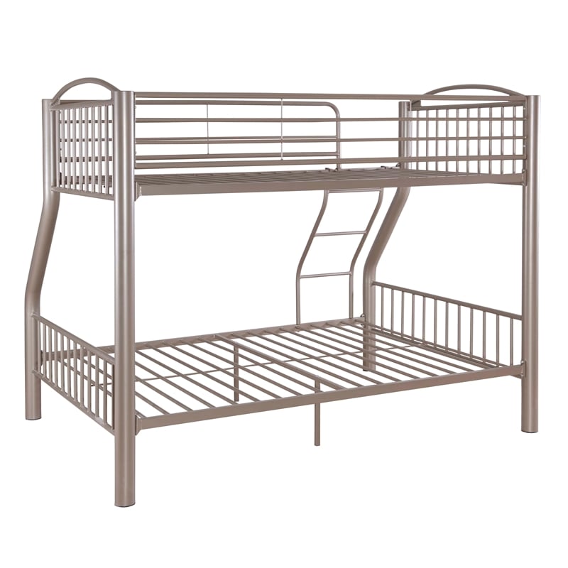 Linon Heavy Metal Twin Over Full Bunk Bed Attached Ladder in Pewter
