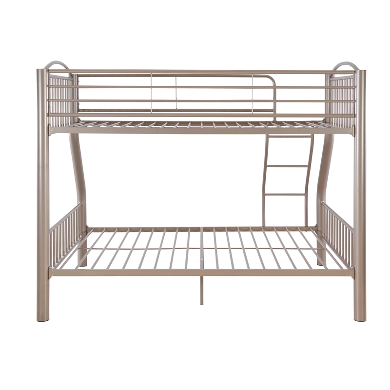 Linon Heavy Metal Twin Over Full Bunk Bed Attached Ladder in Pewter