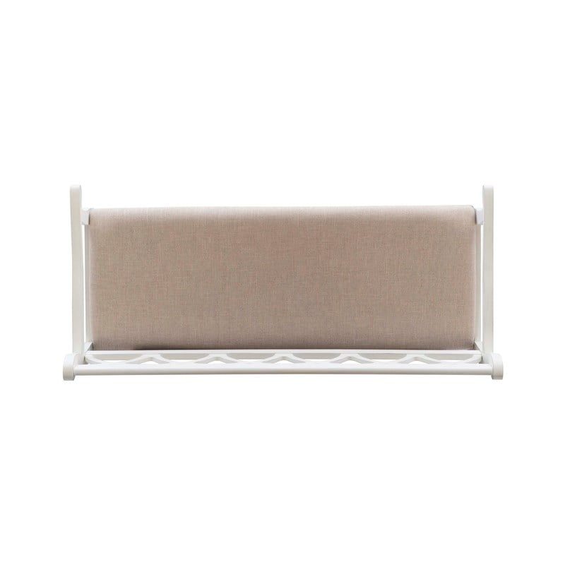 Linon Elliana Storage Bench Beige Padded Seat Cutout Back Design in White Wood