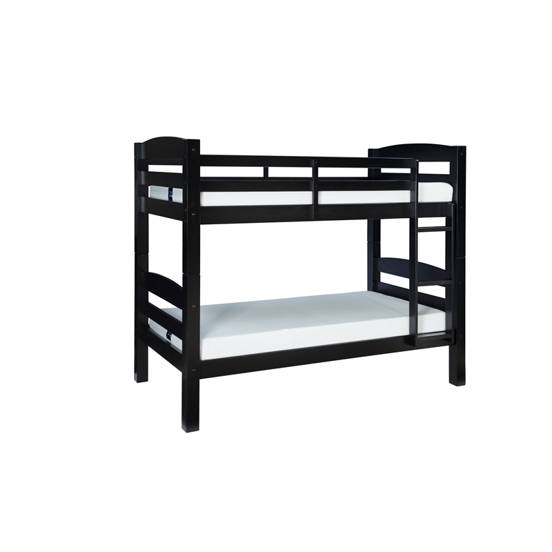 Linon Levi Twin over Twin Wood Bunk Bed in Black