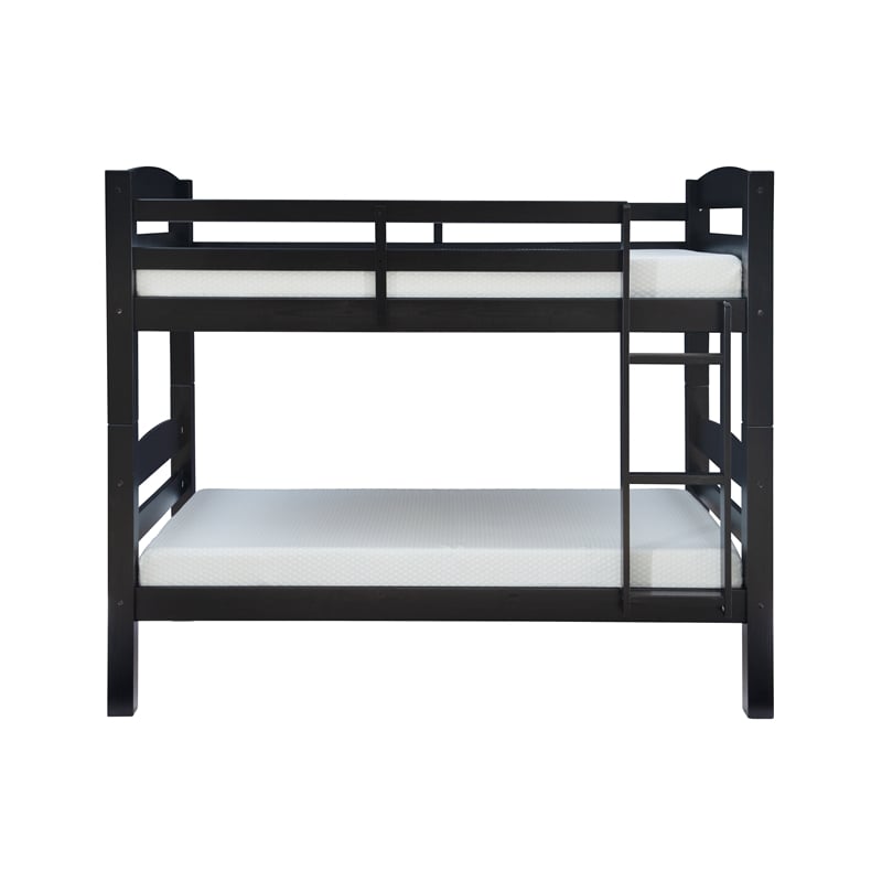 Linon Levi Twin over Twin Wood Bunk Bed in Black