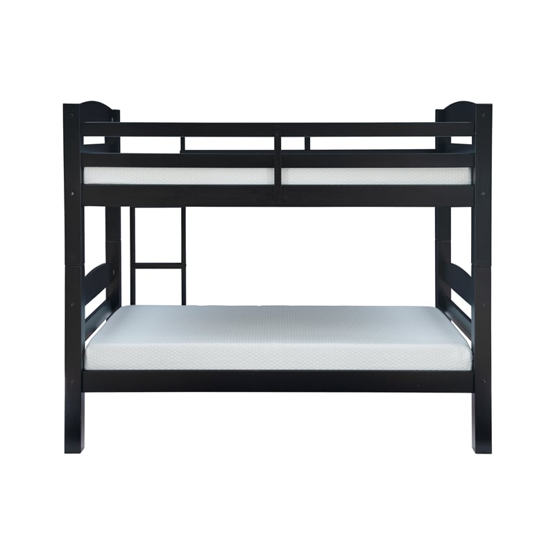 Linon Levi Twin over Twin Wood Bunk Bed in Black