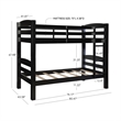 Linon Levi Twin over Twin Wood Bunk Bed in Black