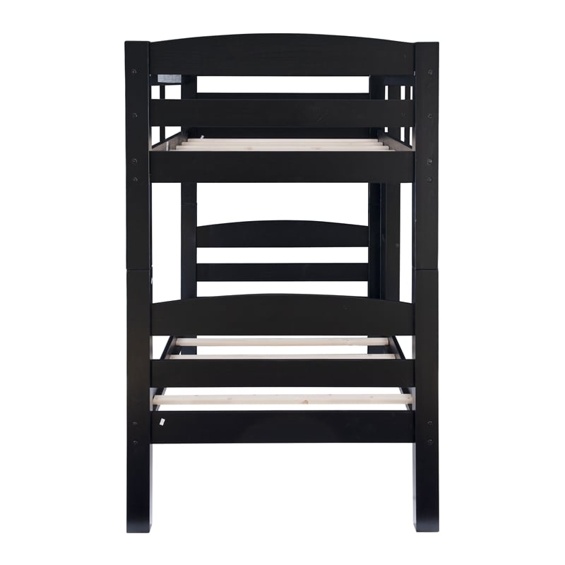 Linon Levi Twin over Twin Wood Bunk Bed in Black