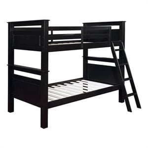 Linon Beckett Twin over Twin Pine Wood Bunk Bed Heavy Duty Wood Slats in Black