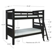 Linon Beckett Twin over Twin Pine Wood Bunk Bed Heavy Duty Wood Slats in Black