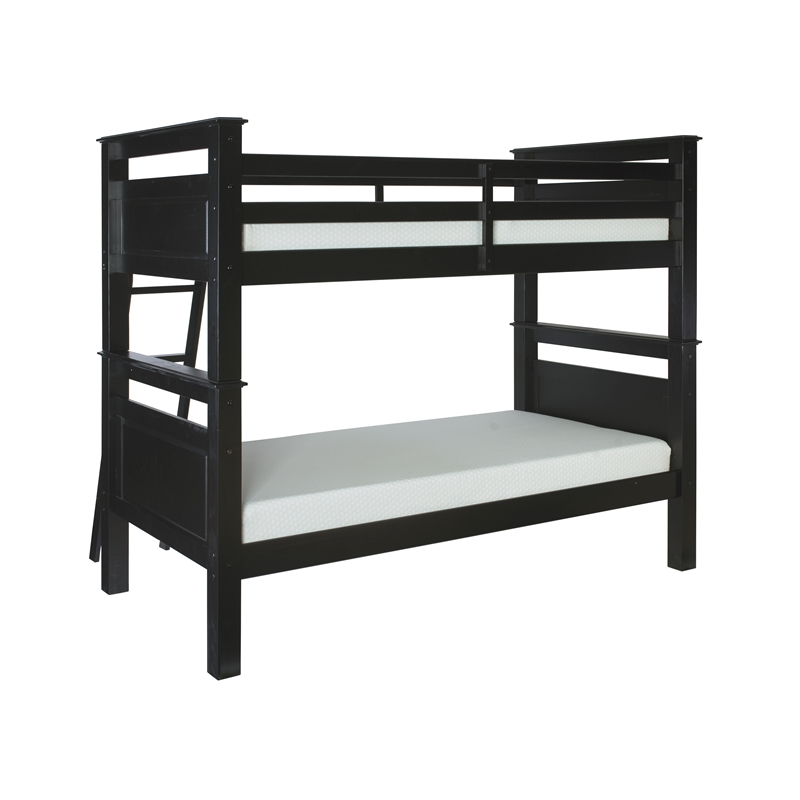 Linon Beckett Twin over Twin Pine Wood Bunk Bed Heavy Duty Wood Slats in Black