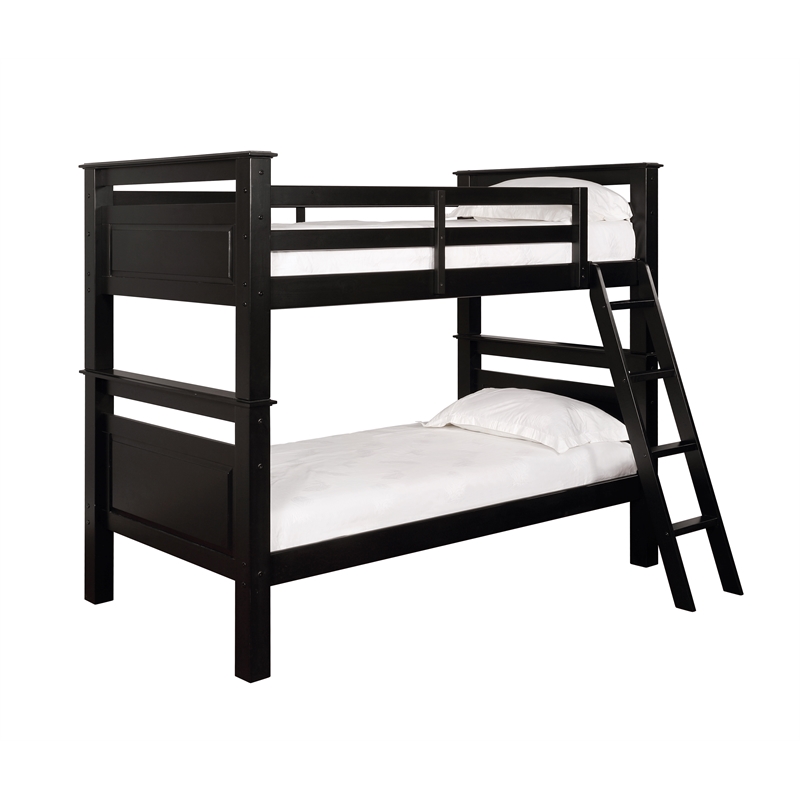 Linon Beckett Twin over Twin Pine Wood Bunk Bed Heavy Duty Wood Slats in Black