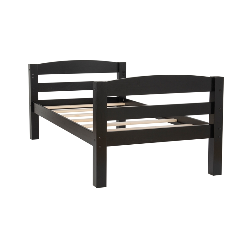 Linon Levi Twin over Full Wood Bunk Bed with Built in Ladder in Black