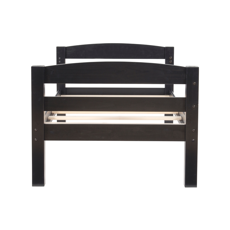 Linon Levi Twin over Full Wood Bunk Bed with Built in Ladder in Black