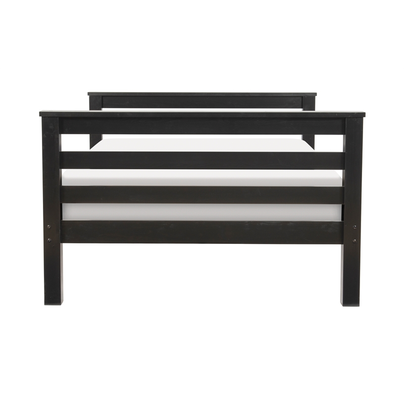 Linon Levi Twin over Full Wood Bunk Bed with Built in Ladder in Black
