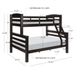 Linon Levi Twin over Full Wood Bunk Bed with Built in Ladder in Black