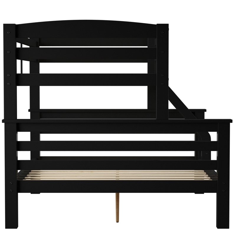 Linon Levi Twin over Full Wood Bunk Bed with Built in Ladder in Black