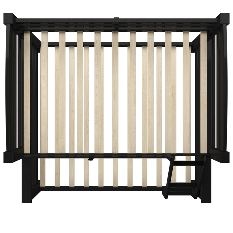 Linon Levi Twin over Full Wood Bunk Bed with Built in Ladder in Black