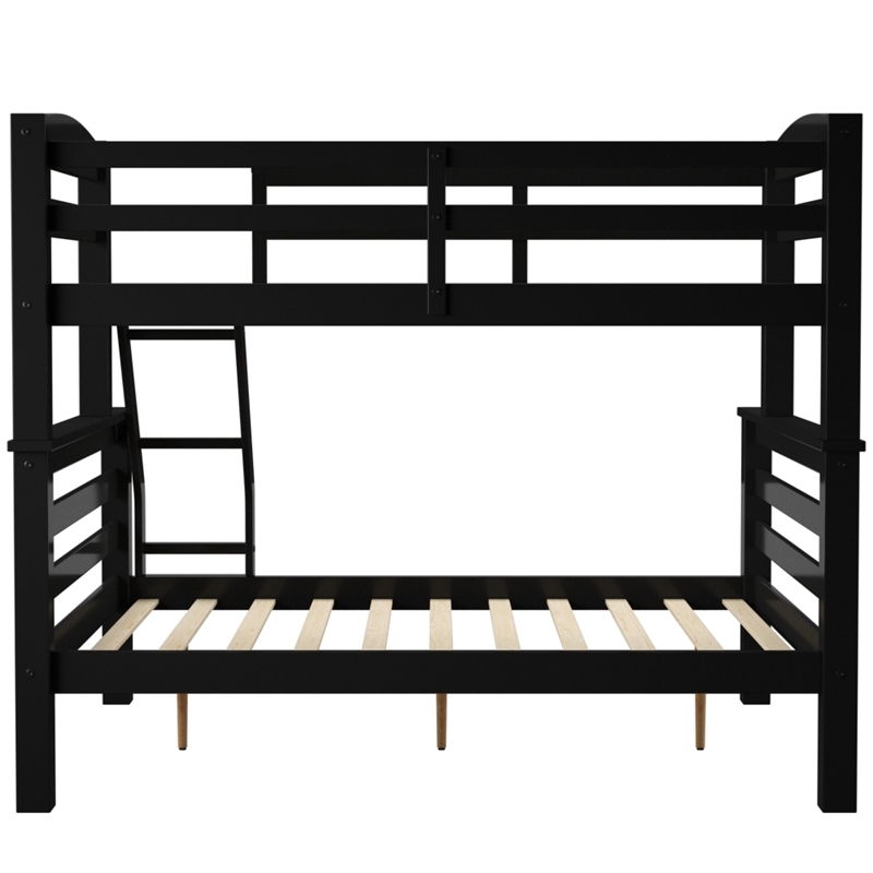 Linon Levi Twin over Full Wood Bunk Bed with Built in Ladder in Black
